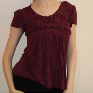 Women's Burgundy Short-Sleeve Peasant Top